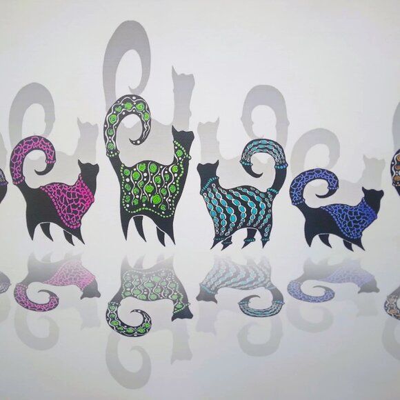 "Snobby Cats Line Dance" CATS, Cotton Giclee canvas wrap Limited Edition - Picture 4 of 10